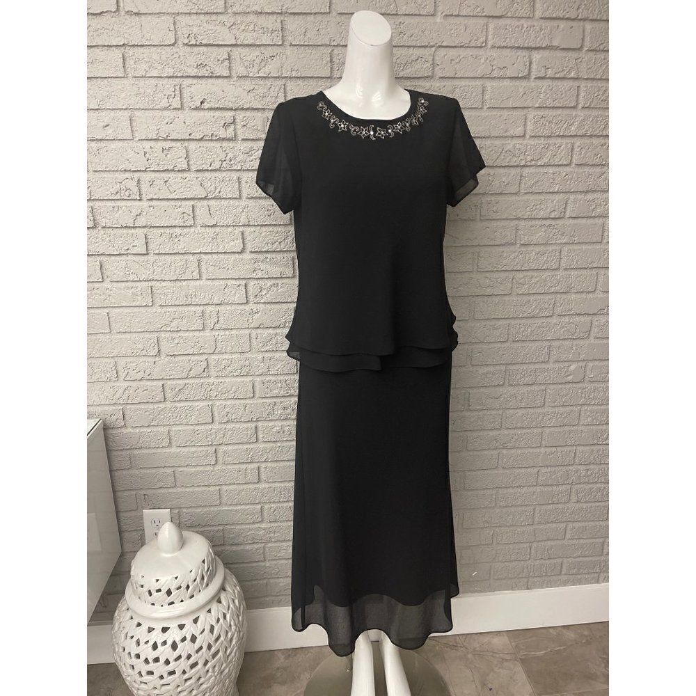 Dani Max Black Layered Short Sleeve Midi Dress Size 10